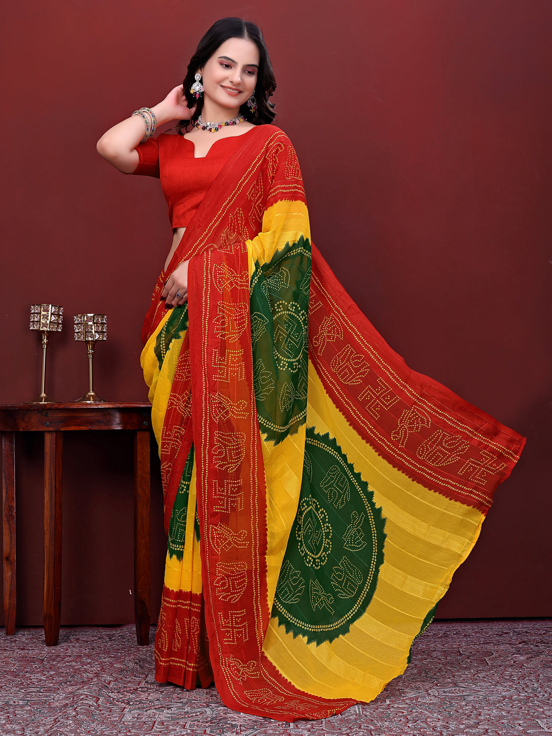 Ready to Wear Bandhani Print Simmer Silk Saree