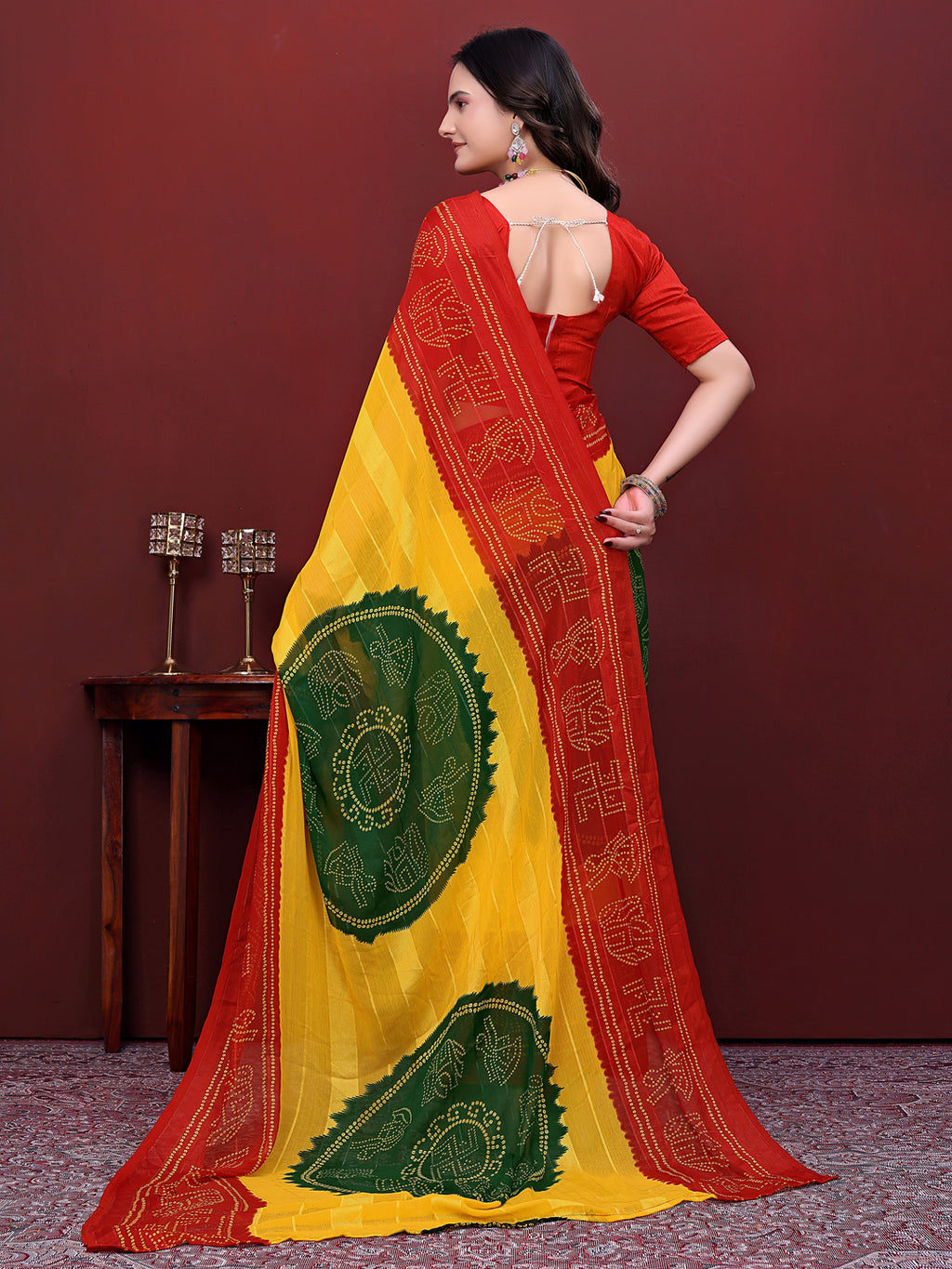 Ready to Wear Bandhani Print Simmer Silk Saree