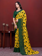 Ready-to-Wear Floral Leaf Print Simmer Silk Saree