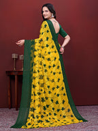 Ready-to-Wear Floral Leaf Print Simmer Silk Saree