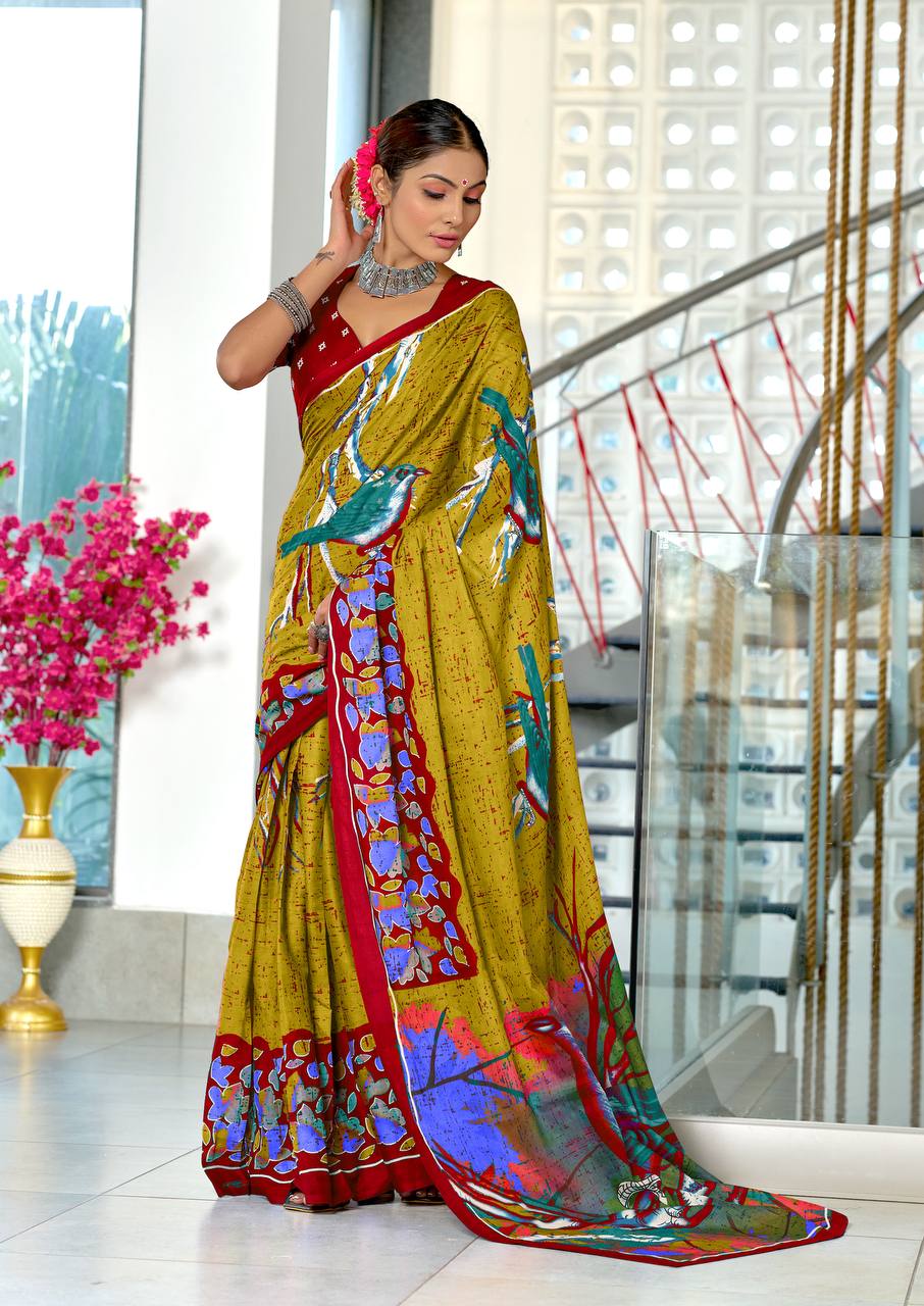 Heriage Style Hand Print Classic Mulmul Cotton Saree