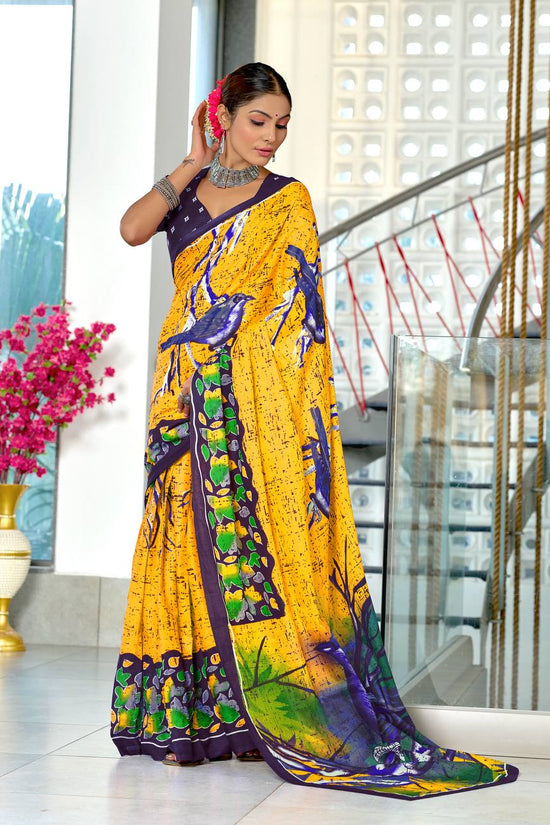 Heriage Style Hand Print Classic Mulmul Cotton Saree