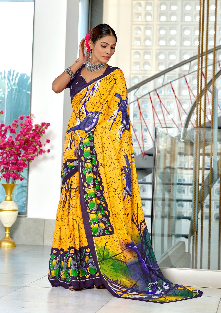Heriage Style Hand Print Classic Mulmul Cotton Saree