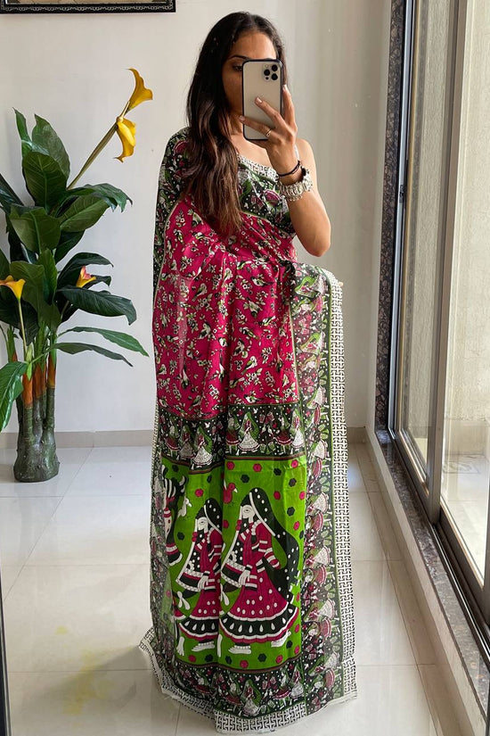 Mulmul Cotton Kalamkari Hand Block Print Saree