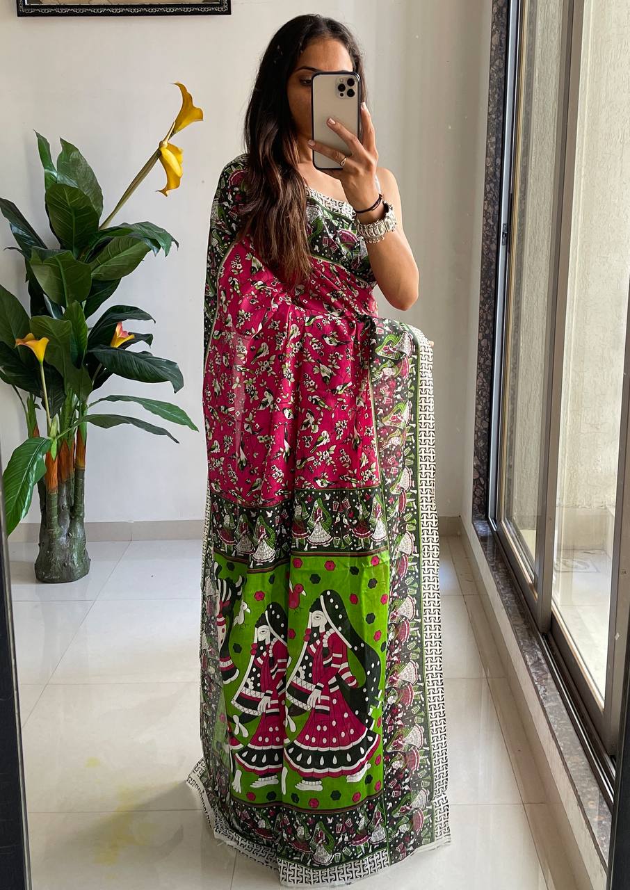 Mulmul Cotton Kalamkari Hand Block Print Saree