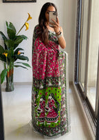 Mulmul Cotton Kalamkari Hand Block Print Saree