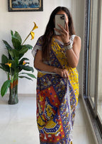 Mulmul Cotton Kalamkari Hand Block Print Saree