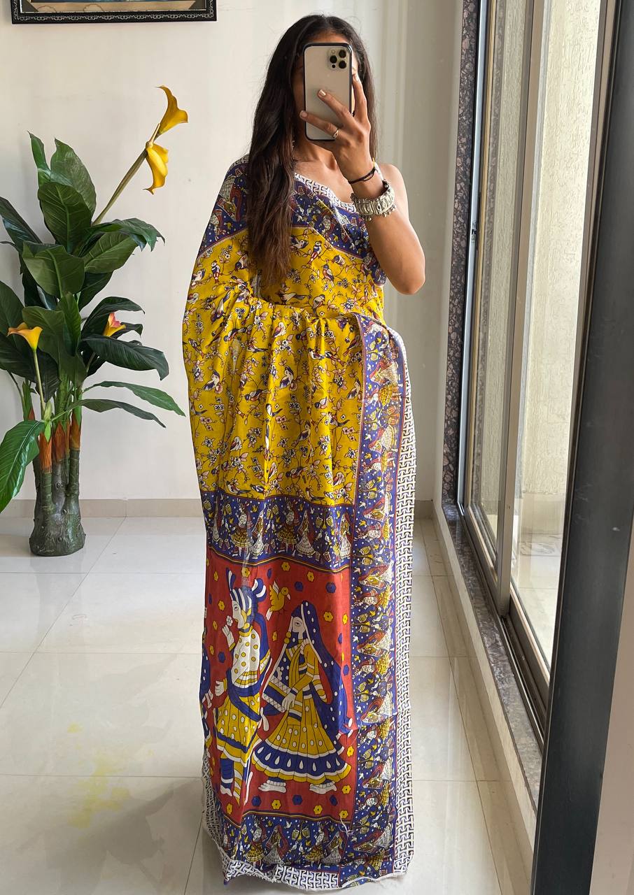 Mulmul Cotton Kalamkari Hand Block Print Saree