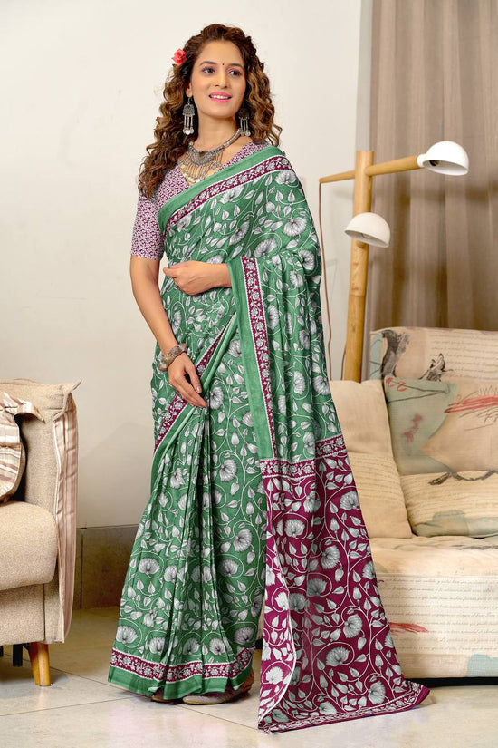 Classic Mulmul Cotton  Floral Hand Block Print Saree