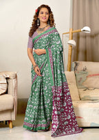 Classic Mulmul Cotton  Floral Hand Block Print Saree