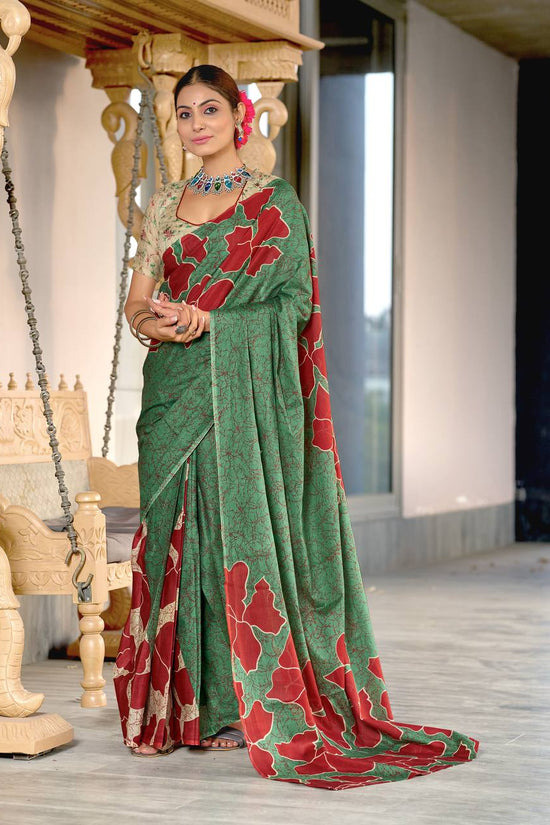 Floral Batik Hand Block Print Classic Mulmul Cotton Saree