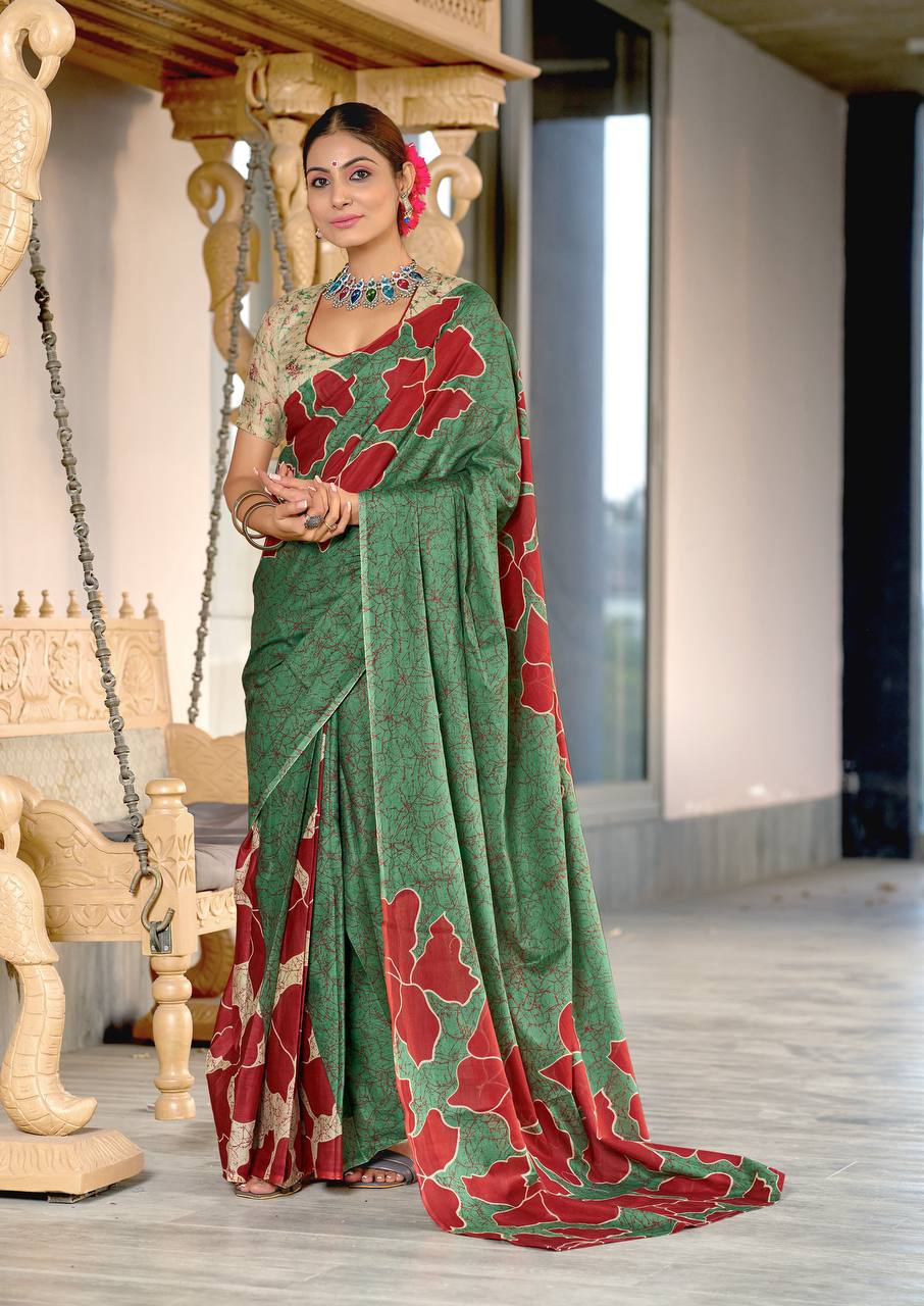 Floral Batik Hand Block Print Classic Mulmul Cotton Saree