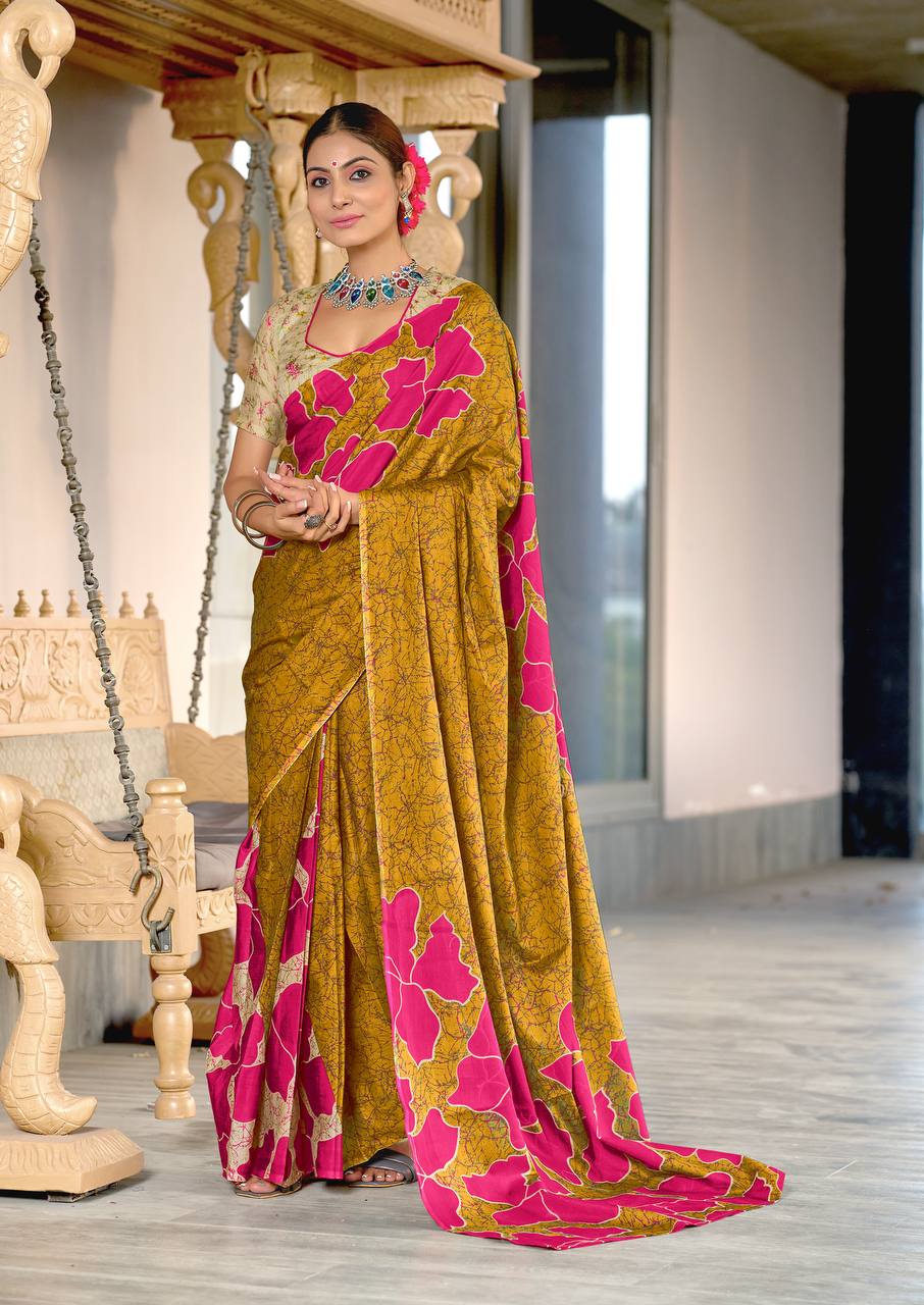 Floral Batik Hand Block Print Classic Mulmul Cotton Saree
