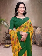 Ready-to-Wear Saree Floral Leaf Print Simmer Silk Saree