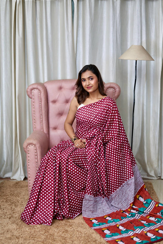 Polka Dot Printed Mulmul Cotton Saree for Woman
