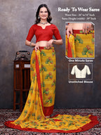 Ready-to-Wear Saree Floral Leaf Print Simmer Silk Saree