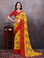 Ready-to-Wear Saree Floral Leaf Print Simmer Silk Saree
