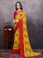 Ready-to-Wear Saree Floral Leaf Print Simmer Silk Saree