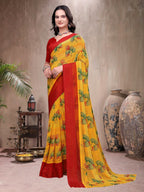 Ready-to-Wear Saree Floral Leaf Print Simmer Silk Saree
