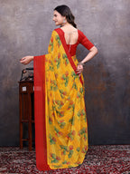 Ready-to-Wear Saree Floral Leaf Print Simmer Silk Saree