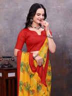 Ready-to-Wear Saree Floral Leaf Print Simmer Silk Saree