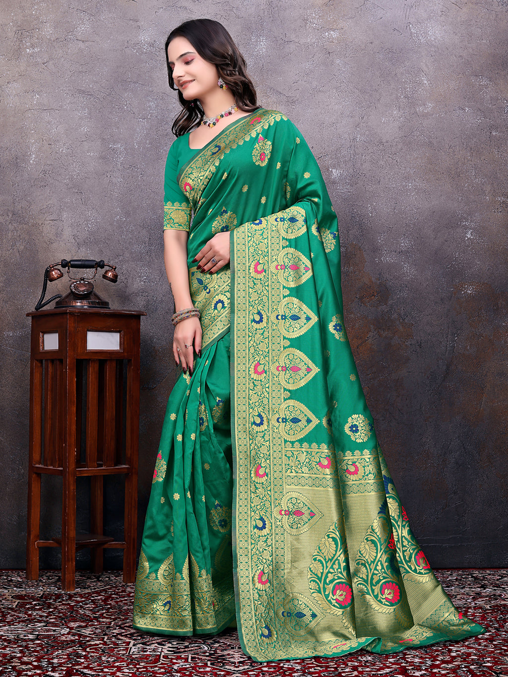 Ready to Wear Banarasi Jacquard Silk Saree with Gold Zari Woven Work
