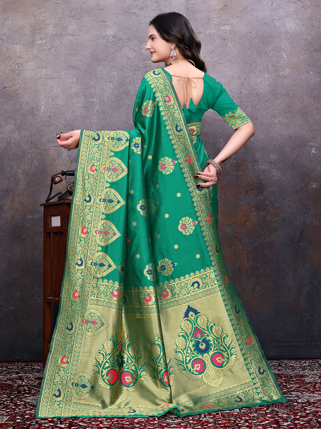 Ready to Wear Banarasi Jacquard Silk Saree with Gold Zari Woven Work