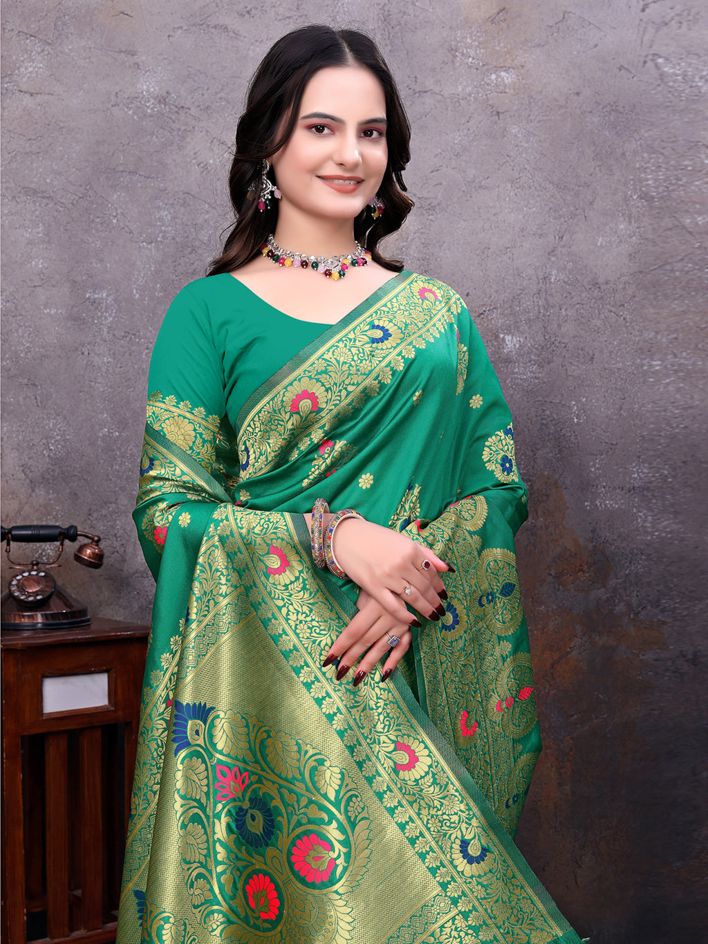 Ready to Wear Banarasi Jacquard Silk Saree with Gold Zari Woven Work