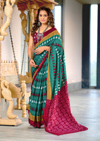 Classic Mulmul Cotton Saree with Ikkat Hand Block Print