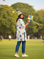 Festive wear Women’s White Cotton Blend Kite Print Kurti