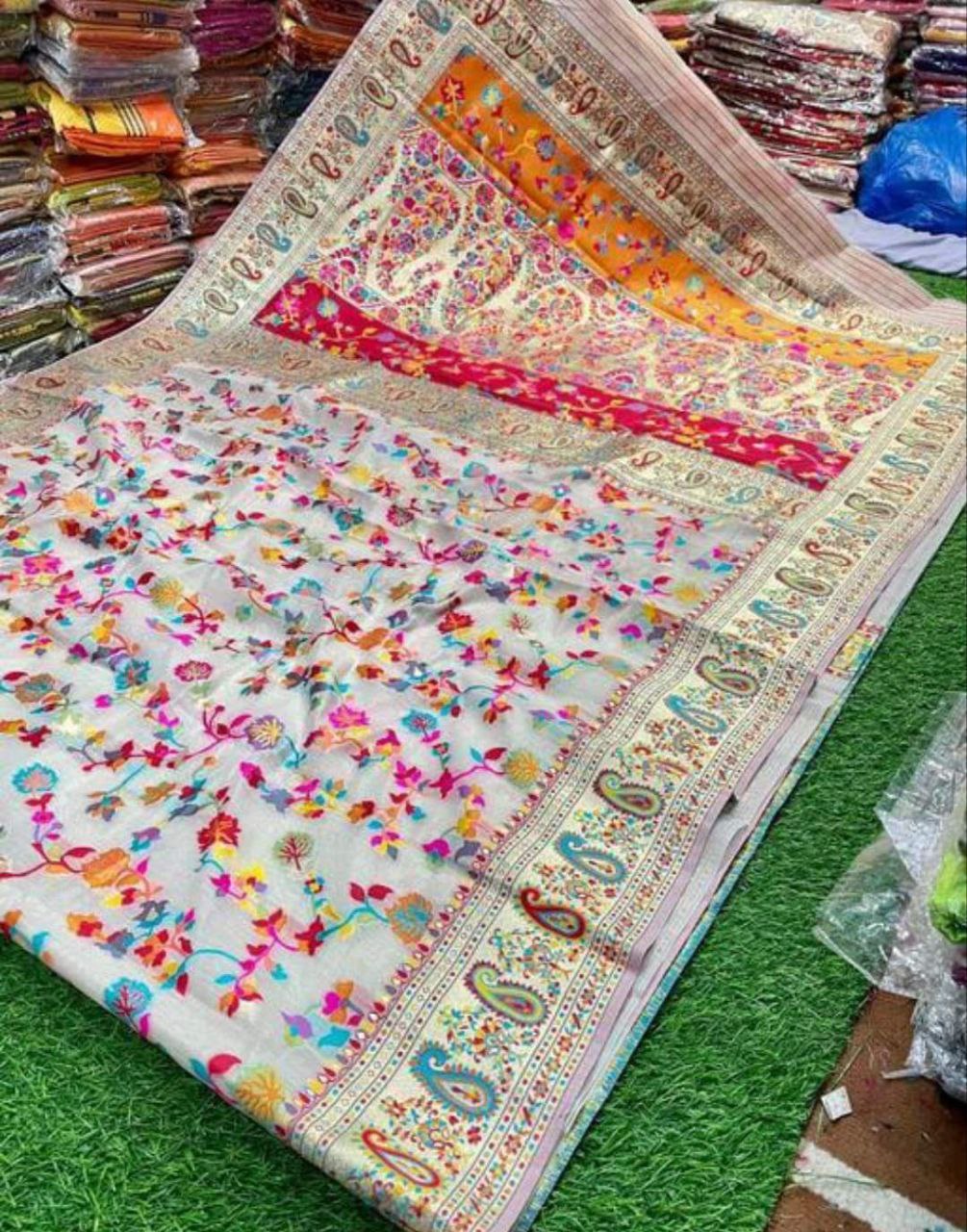 Pionex kashmiri pashmina patola litchi cotton silk saree