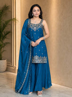 Stylish Satin Short Kurta & Flared Palazzo Set