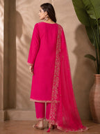 Roman Silk Embroidered Kurta Set with Organza Dupatta & Straight Pants