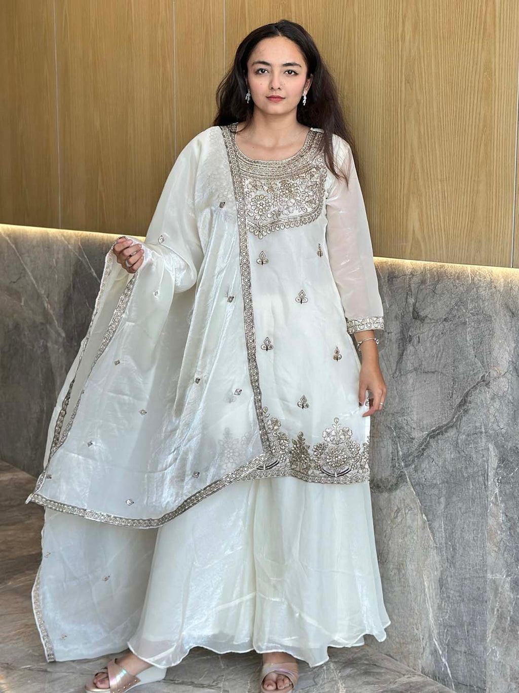 Premium Satin Ethnic Suit with Embroidered Dupatta