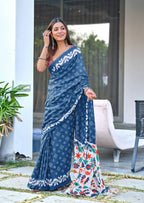 Mulmul Cotton Chunari Hand Block Print Saree