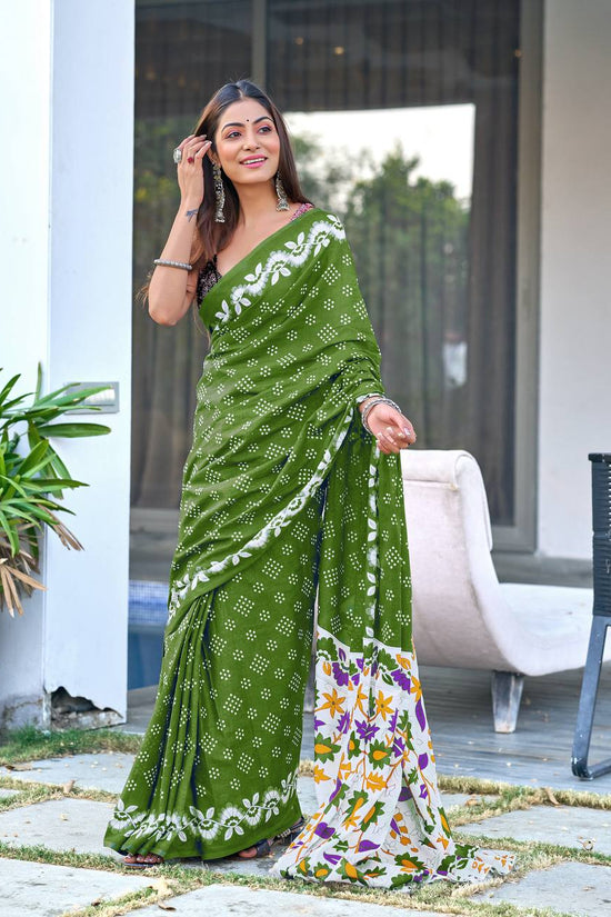 Mulmul Cotton Chunari Hand Block Print Saree