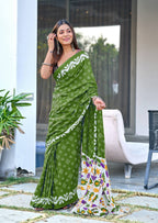 Mulmul Cotton Chunari Hand Block Print Saree