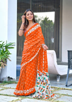 Mulmul Cotton Chunari Hand Block Print Saree