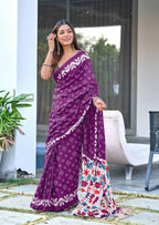 Mulmul Cotton Chunari Hand Block Print Saree