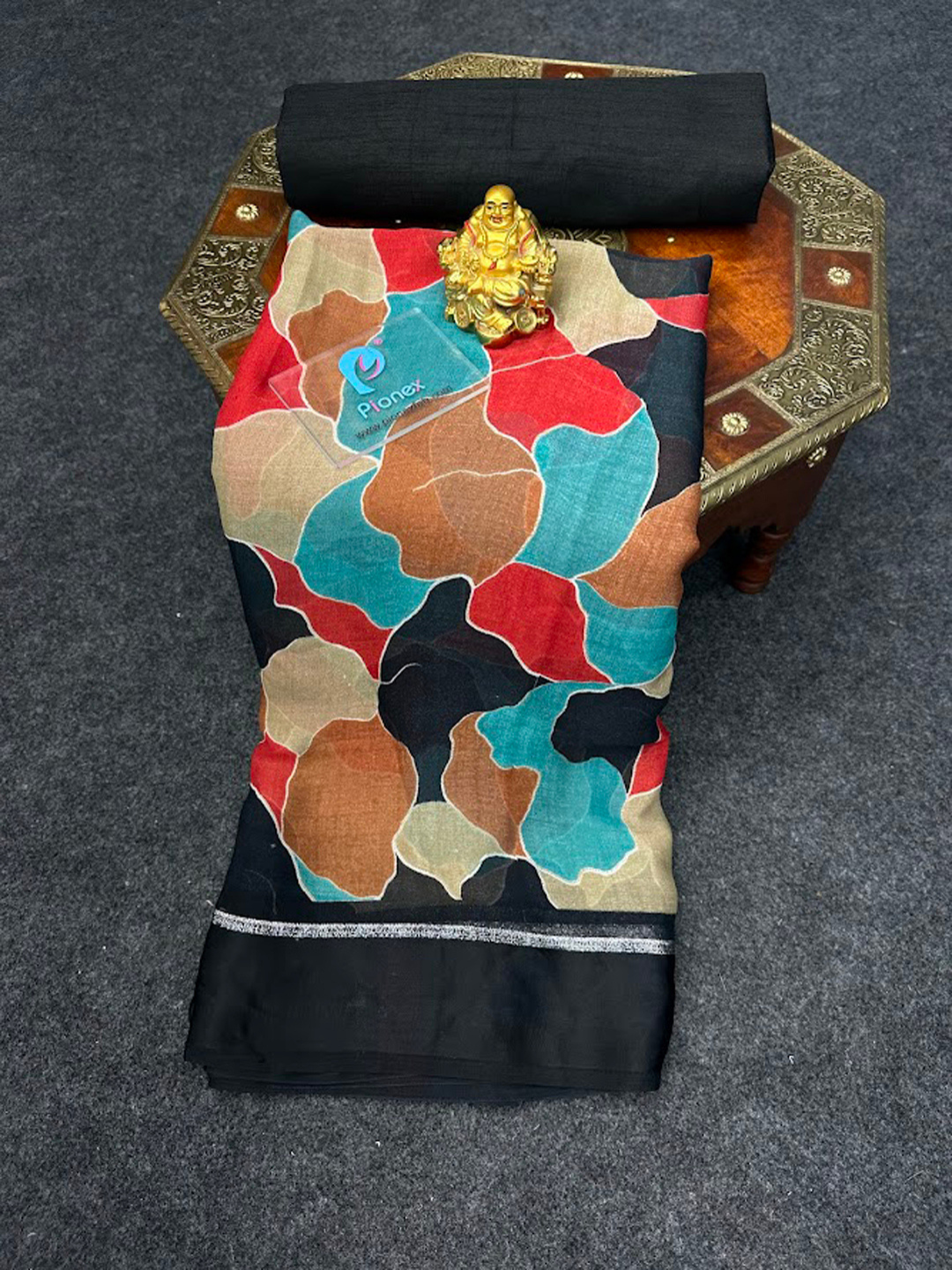 Abstract Print Multi-Color Chiffon Saree