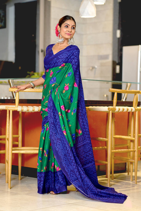 Mulmul Cotton Bandhani Saree with Flower Block Print