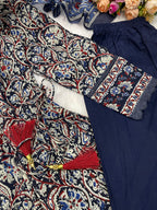 Printed Cotton Anarkali Kurta Set With Handwork on The Neckline