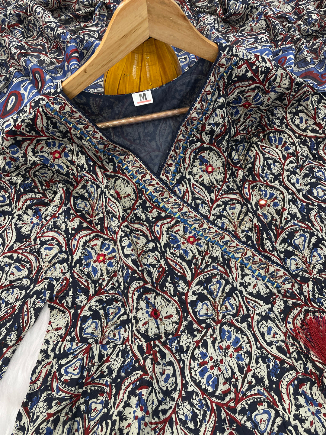 Printed Cotton Anarkali Kurta Set With Handwork on The Neckline