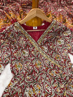 Printed Cotton Anarkali Kurta Set With Handwork on The Neckline