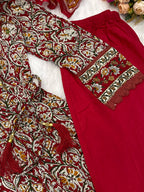 Printed Cotton Anarkali Kurta Set With Handwork on The Neckline