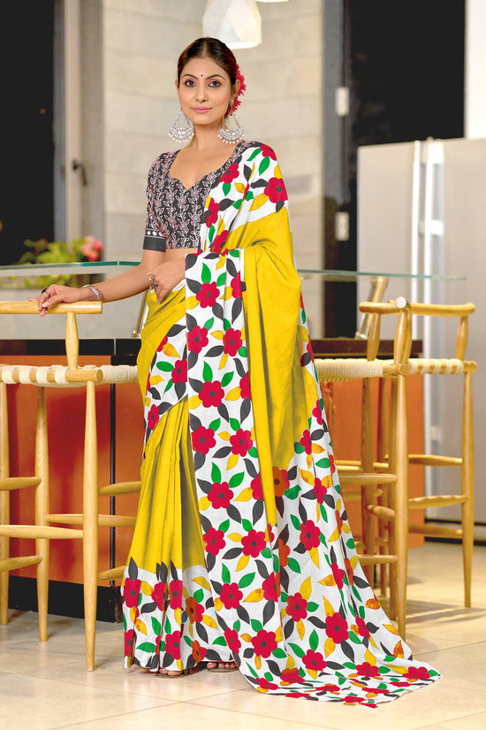 Classic Floral Block Print Mulmul Cotton Saree