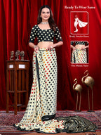 Ready to Wear White Polka Dot Print Pure Satin Saree