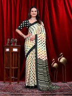 Ready to Wear White Polka Dot Print Pure Satin Saree