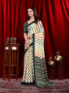 Ready to Wear White Polka Dot Print Pure Satin Saree