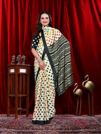 Ready to Wear White Polka Dot Print Pure Satin Saree